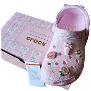 LoveShackFancy Crocs Classic Clog Womens Pink Floral Bow Size 8 Women's